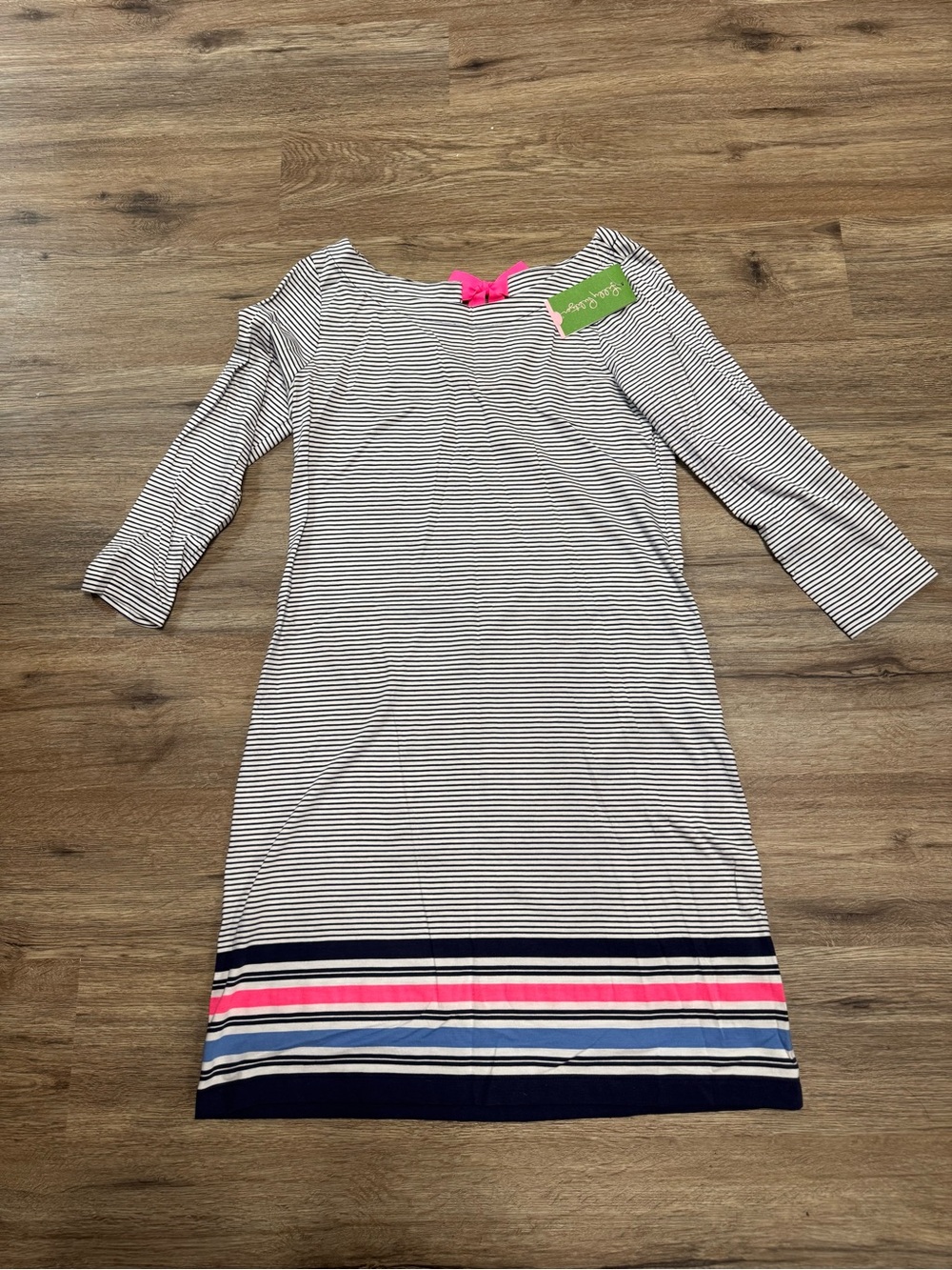 Lilly Pulitzer Navy & White Striped Dress with Hot Pink Accents